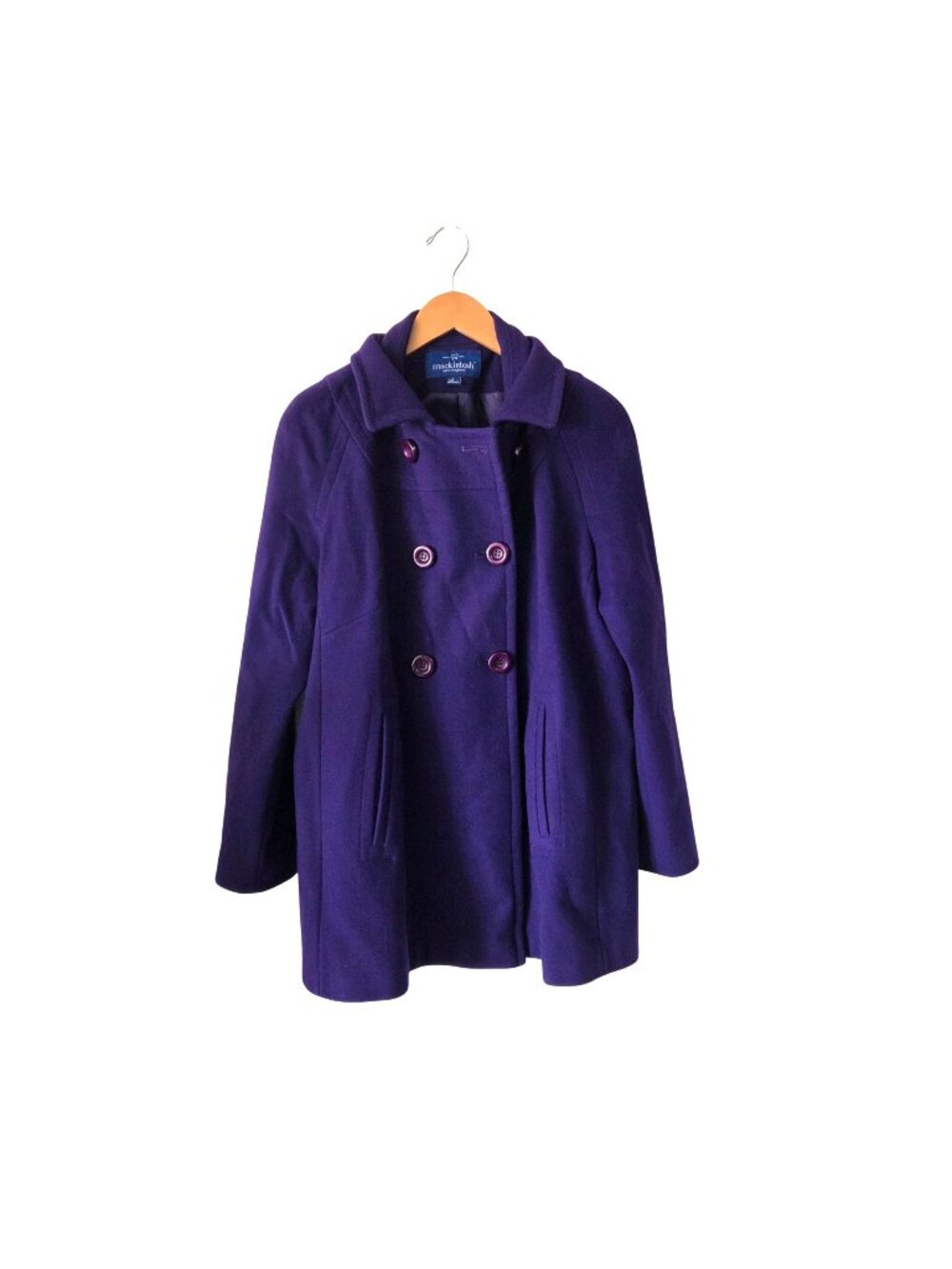 Mackintosh New England Womens L Double-Breasted Purple Wool Blend Peacoat Hooded